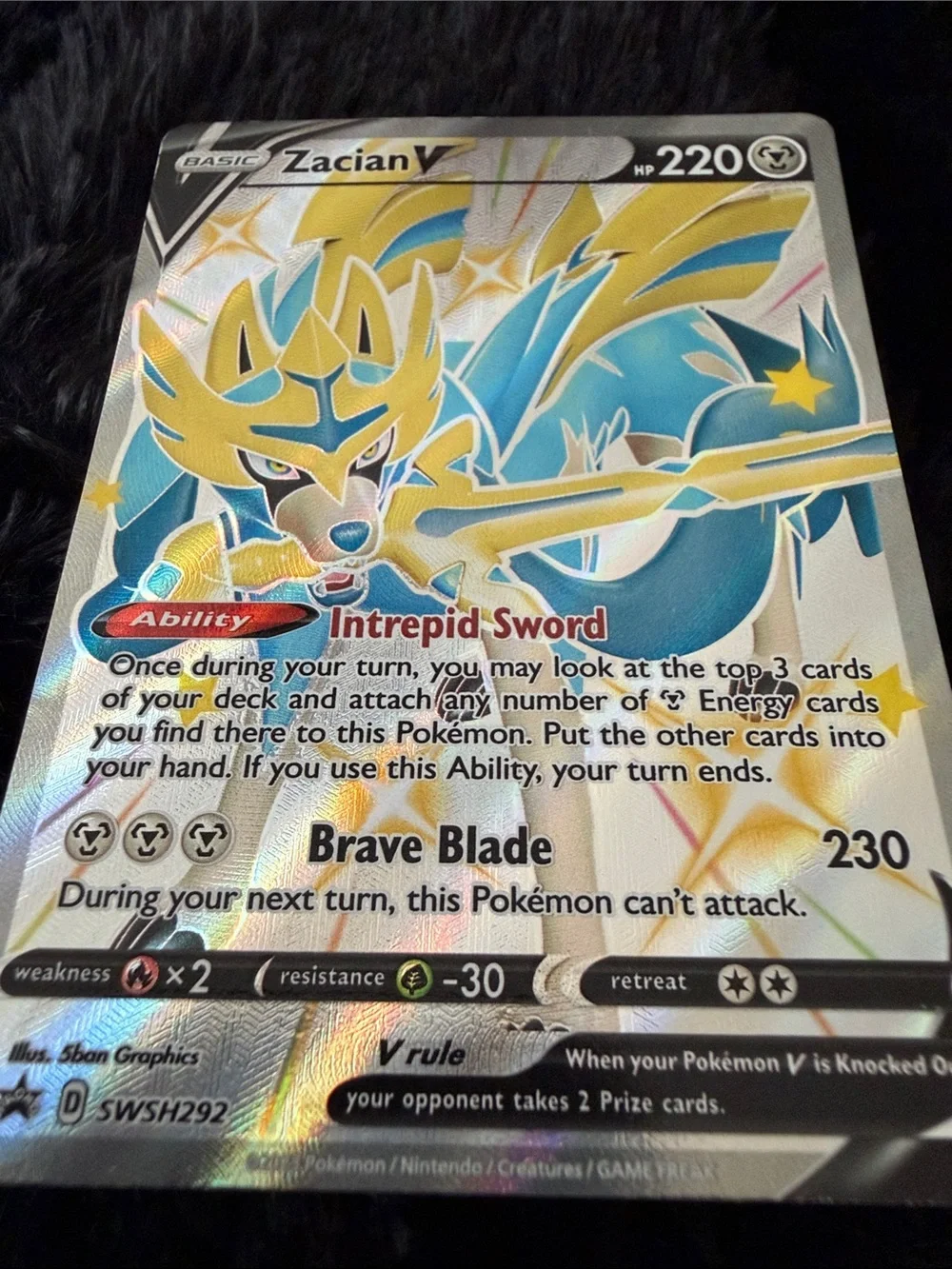Pokemon Zacian V Gold and Blue ultra rare trading card “super rare”